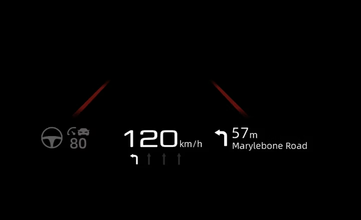 MGS6 EV Head-up-Display projiziert Fahrdaten in das Sichtfeld
